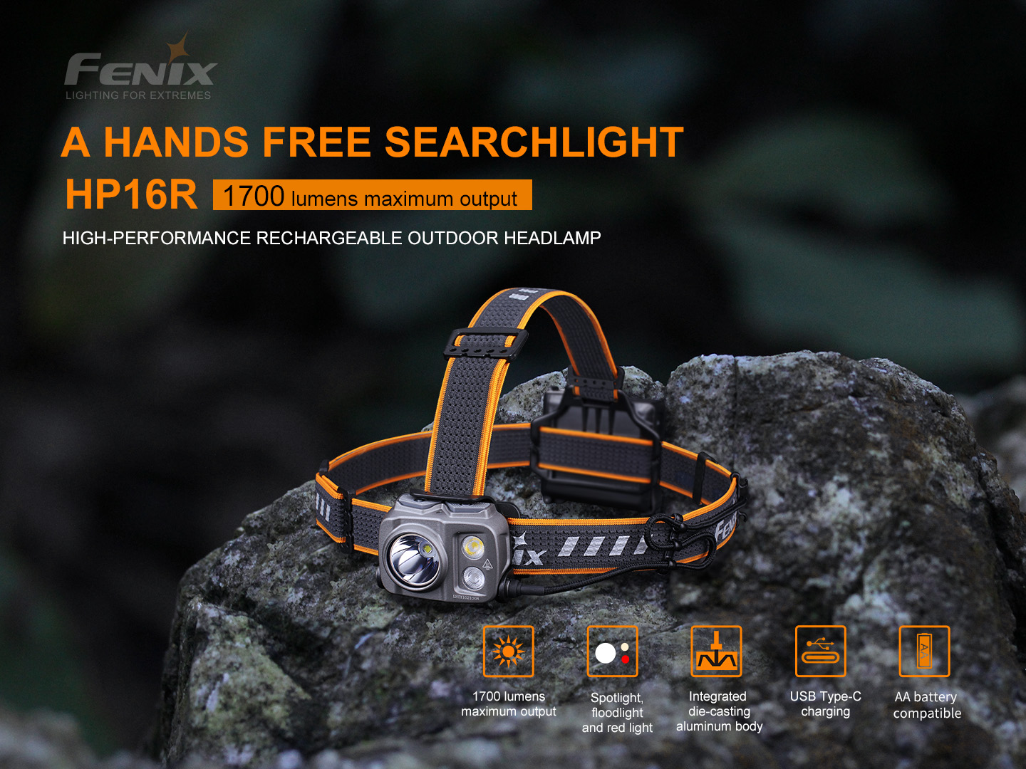 Fenix HP16R – 1700 lumens HIGH-PERFORMANCE RECHARGEABLE OUTDOOR HEADLAMP