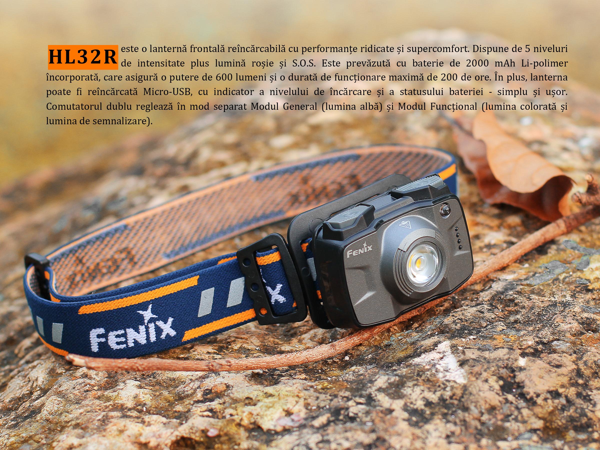 Lanternă frontală reîncărcabilă – Fenix HL32R – 600 Lumeni